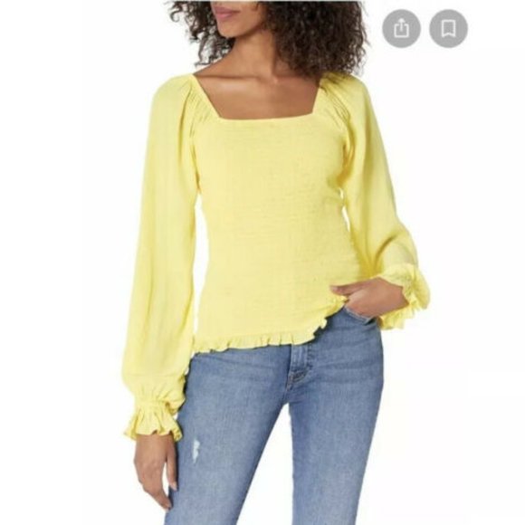 Ramy Brook Tops - Ramy Brook Women's Sz S Gianna Long Sleeve Smocked Top Yellow